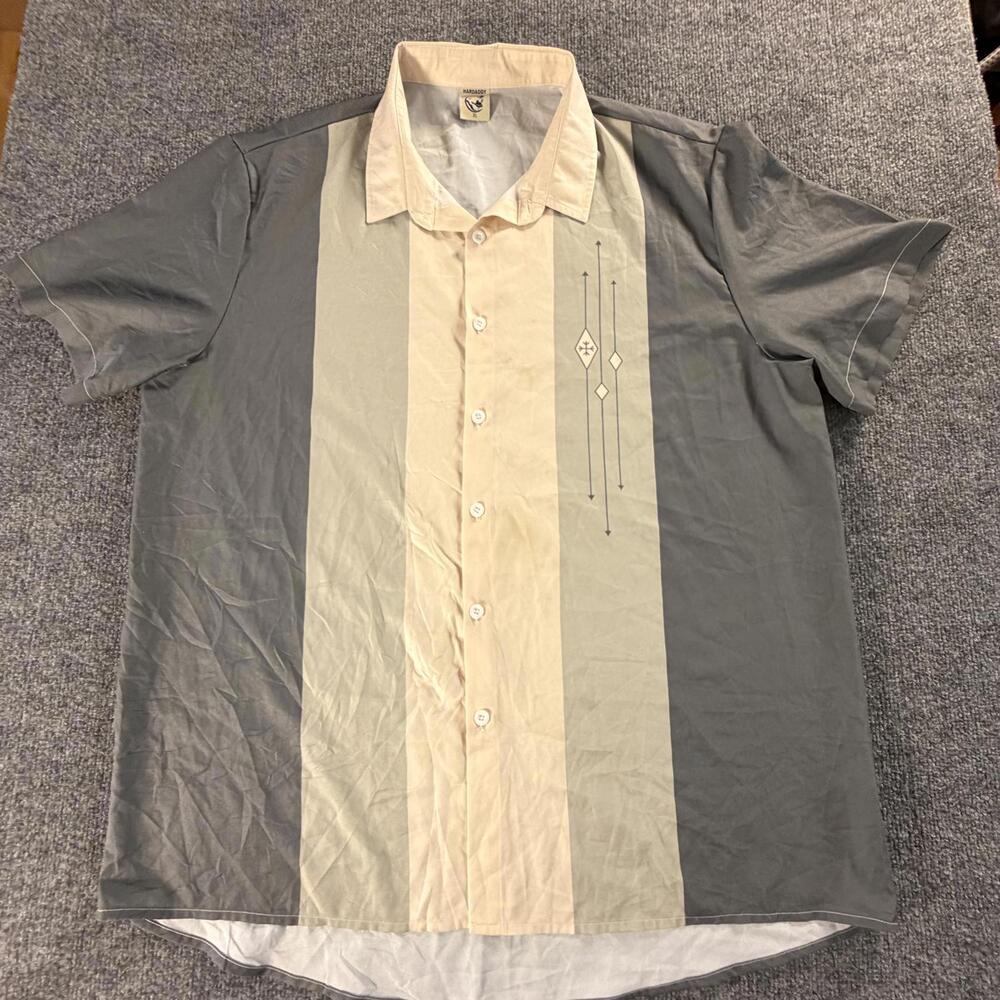 Hardaddy Mens Short Sleeve Button Up Shirt Gray Beige Color Block XL 1333212#